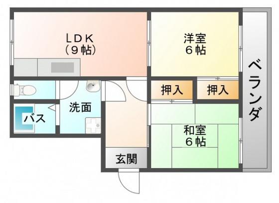 第1コーポ田上(2LDK/3階)の間取り写真