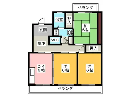 レイクリバー安西II(3DK/3階)の間取り写真