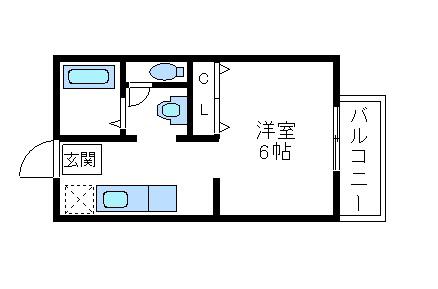 ビーライン川南 B(1K/2階)の間取り写真