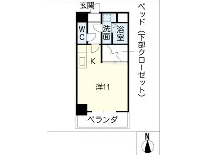 ロゼリア(ワンルーム/2階)の間取り写真