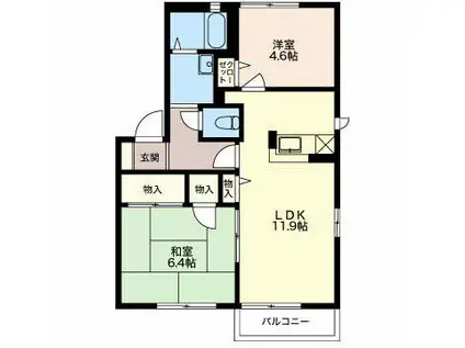 ミレニアムタウン2000B(2LDK/2階)の間取り写真