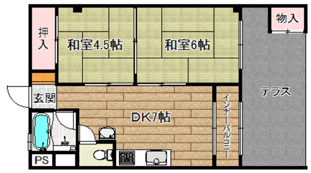 高槻第2コーポラス(2DK/1階)の間取り写真