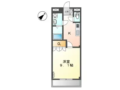 イーストヒルズ田原(1K/2階)の間取り写真