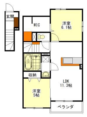 HALO A棟・B棟(2LDK/2階)の間取り写真