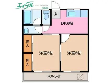 ハートランド垣鼻(2DK/2階)の間取り写真