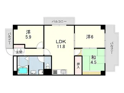 ベルダ鈴蘭台(3LDK/2階)の間取り写真