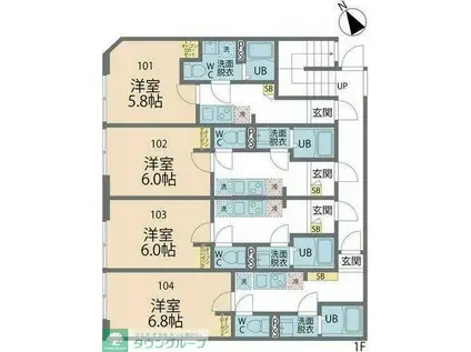 カインドネス相模原(1K/1階)の間取り写真
