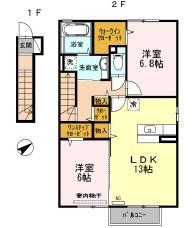 ファーシルB棟(2LDK/2階)の間取り写真