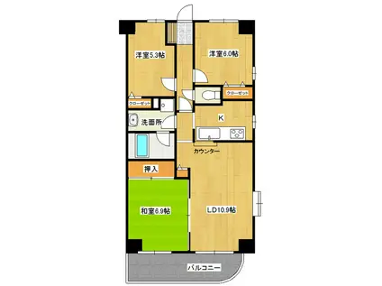 モアステージ牛久(3LDK/4階)の間取り写真