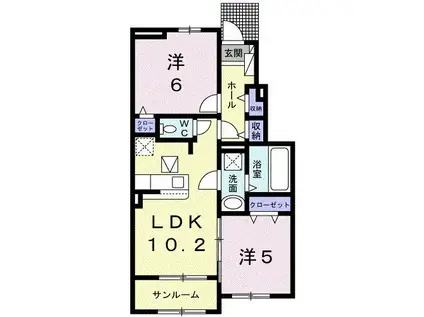 ヴェルミリオンI(2LDK/1階)の間取り写真