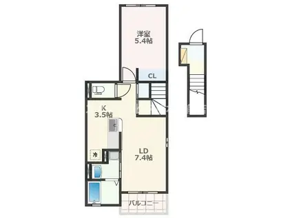 ウエストヒル田迎(1LDK/2階)の間取り写真