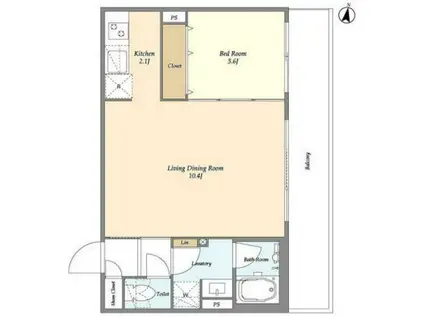 ウェルスクエア初台(1LDK/4階)の間取り写真