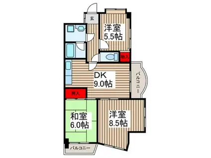 ベルフォーレ(3DK/2階)の間取り写真