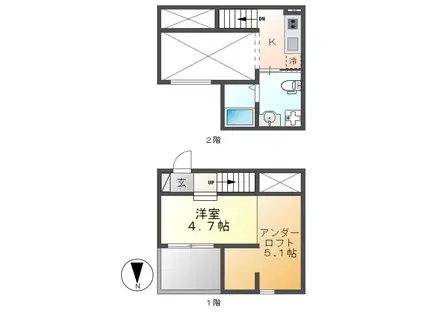 PEARL PORTⅡ(1K/2階)の間取り写真