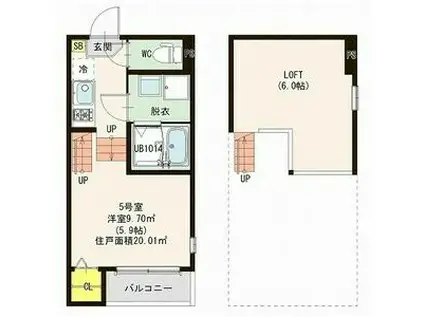 クレール宮城野原(1K/2階)の間取り写真