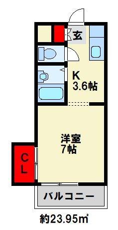 シャトレ紅梅(1K/4階)の間取り写真