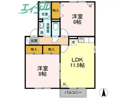 サンガーデン南四日市B(2LDK/2階)の間取り写真