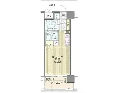 アンビエンテ芝浦(ワンルーム/9階)の間取り写真