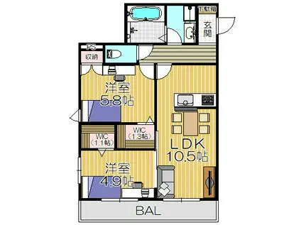 ペット共生型・FLUFFY(2LDK/2階)の間取り写真