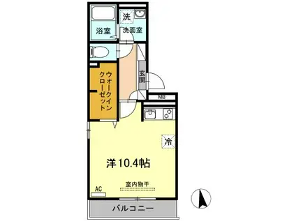 ウエスト ヴィレッジII A棟(ワンルーム/2階)の間取り写真