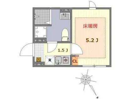ザ・ルームス羽田(1K/2階)の間取り写真