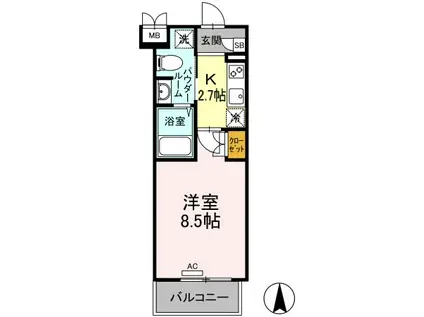 ラ・ヴィ・アン・ローズ南本庄(1K/1階)の間取り写真