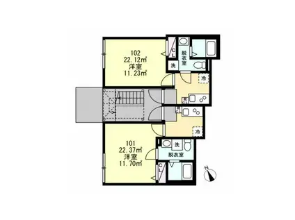 ベイルーム本厚木東(1K/1階)の間取り写真
