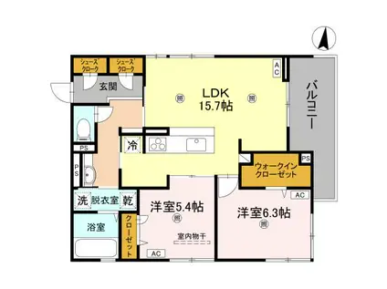 ブランノワール高槻(2LDK/3階)の間取り写真