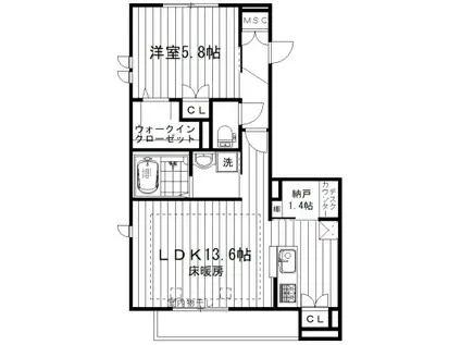 キャトル・セゾン(1SLDK/2階)の間取り写真