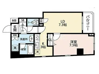 AXAS日本橋浜町(1K/2階)の間取り写真