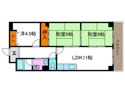 ロイヤル清涼(3LDK/4階)の間取り写真