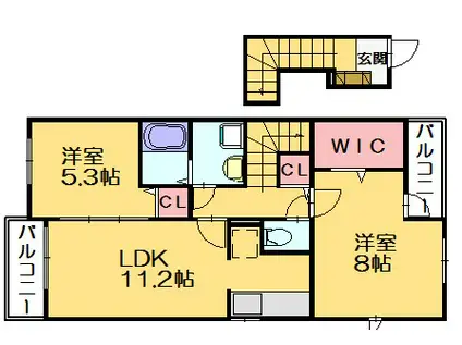 エクセランコートA棟(2LDK/2階)の間取り写真