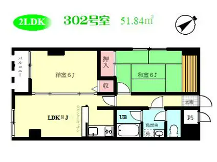 エステートショーワ(2LDK/3階)の間取り写真
