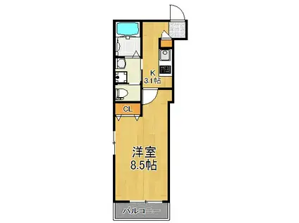 ラ・レーヴ砂子の里(1K/3階)の間取り写真