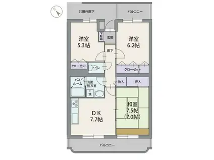 アウローラ上香貫(3DK/2階)の間取り写真