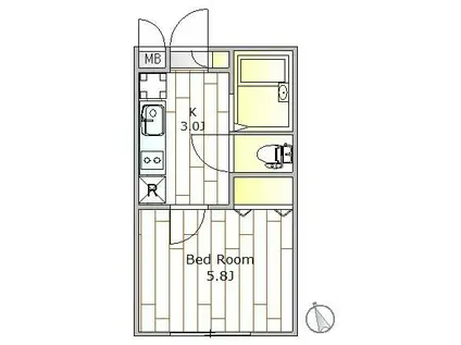 ホワイトヴィラ碑文谷(1K/2階)の間取り写真
