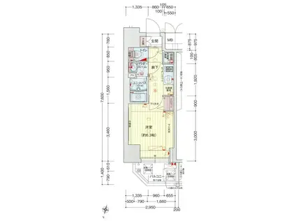 プレサンス江戸堀(1K/2階)の間取り写真