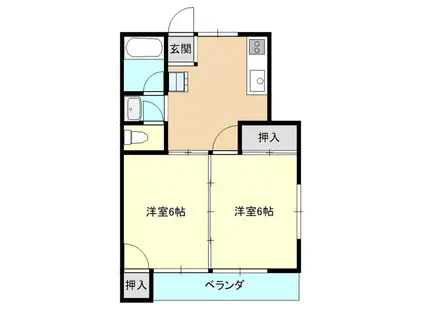 江津パークハイツ(2DK/2階)の間取り写真