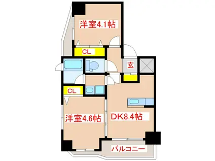 さくらヒルズ鴨池弐番館(2DK/8階)の間取り写真