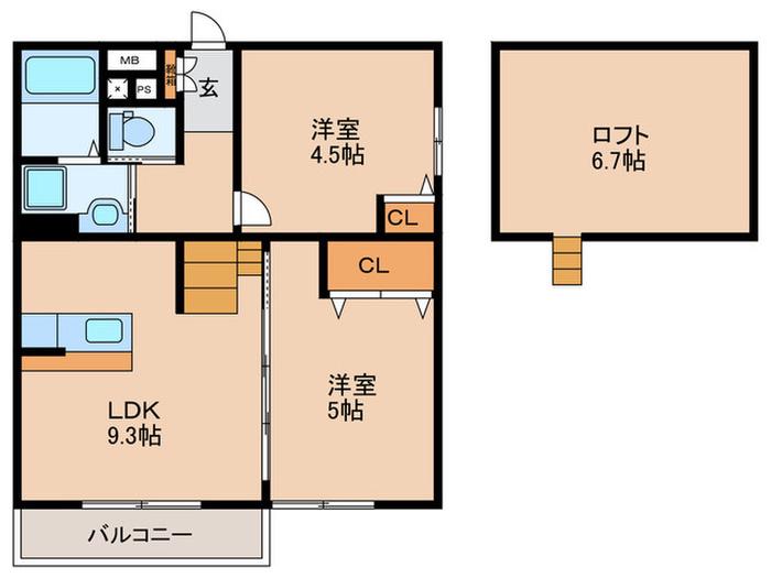 SPAZIO東郷(2LDK/1階)の間取り写真