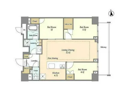 オアーゼ新宿市谷薬王寺(3LDK/6階)の間取り写真