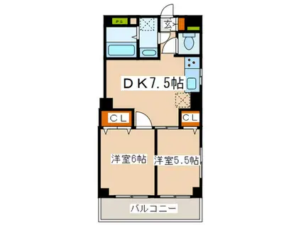 たけやビル(2DK/5階)の間取り写真