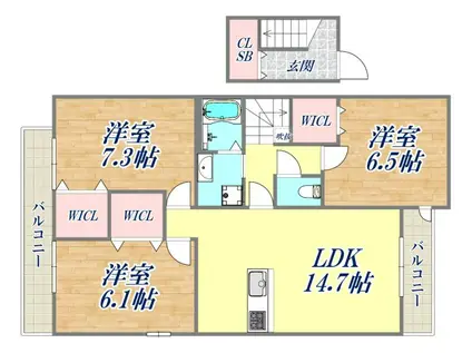 猪名寺CONTINENTE(3LDK/2階)の間取り写真