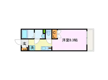 ガーネットレジデンス丹波橋(1K/2階)の間取り写真