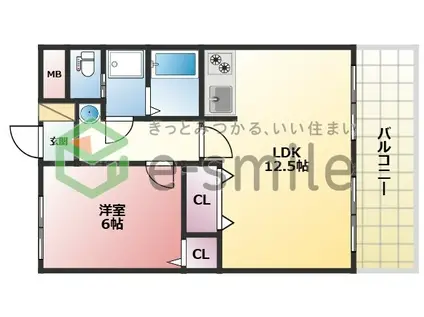 ライオンズマンションサンフラワー(1LDK/6階)の間取り写真