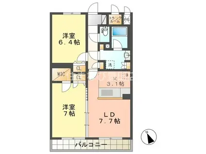 フェリーチェII(2LDK/3階)の間取り写真