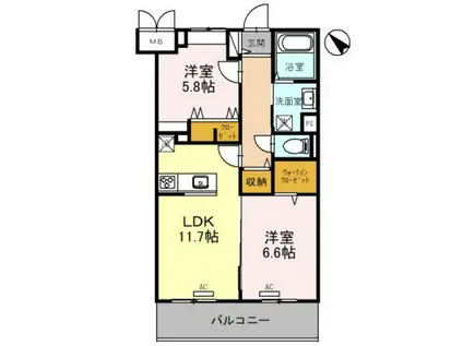 石田シティ新都心(2LDK/2階)の間取り写真
