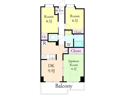 ヴィルヌーブみやこ(3DK/4階)の間取り写真