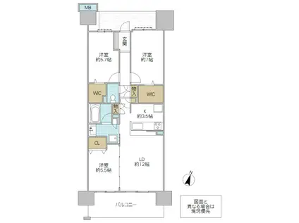 デュオヒルズつくばエンブレム(3LDK/15階)の間取り写真