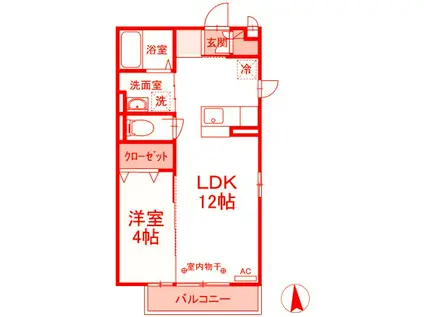 リジェールDONDON A(1LDK/2階)の間取り写真